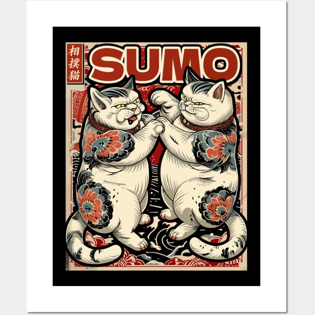 Japanese Sumo Wrestling Cats Men Women Kids Wall Art by Apocatnipse Meow